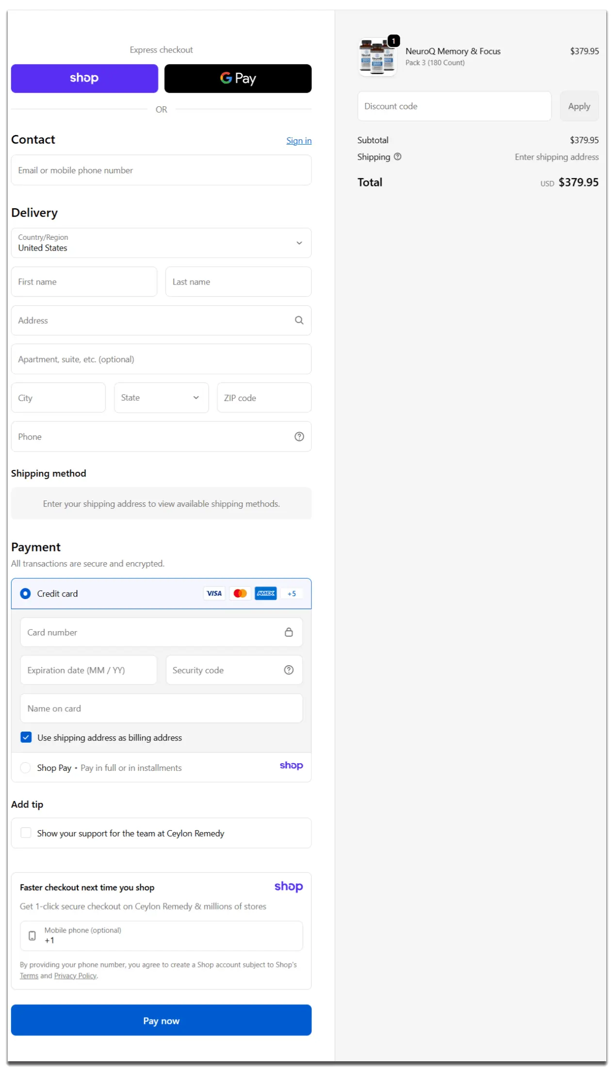 NeuroQ Secure Checkout Page